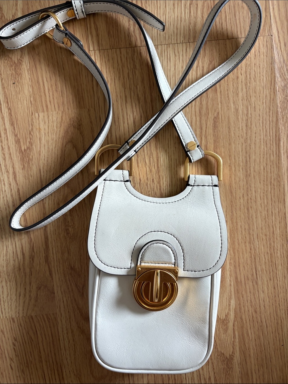 Tory Burch White Leather Crossbody with Gold Hardware